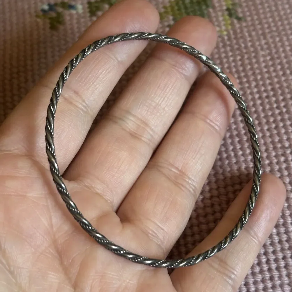 Vintage Sterling Silver 925 Twisted Rope Design Bangle Bracelet Jewelry Retro